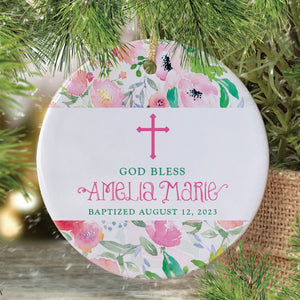 Baby Girl's Baptism Christmas Ornament, Personalized | Amelia