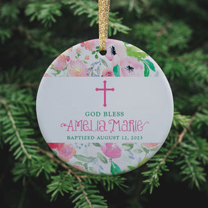 Baby Girl's Baptism Christmas Ornament, Personalized | Amelia