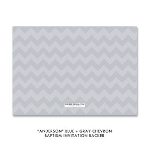 "Anderson" Blue + Gray Chevron Baptism Invitation