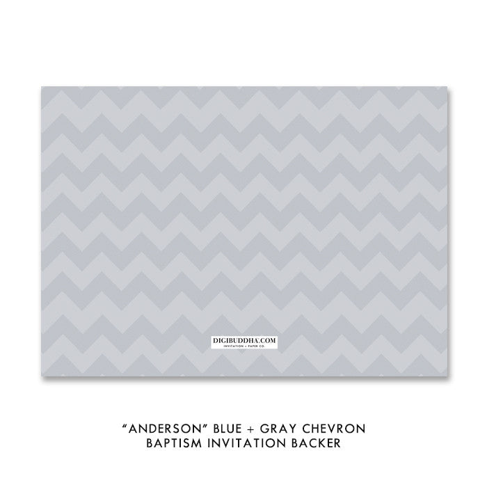 "Anderson" Blue + Gray Chevron Baptism Invitation