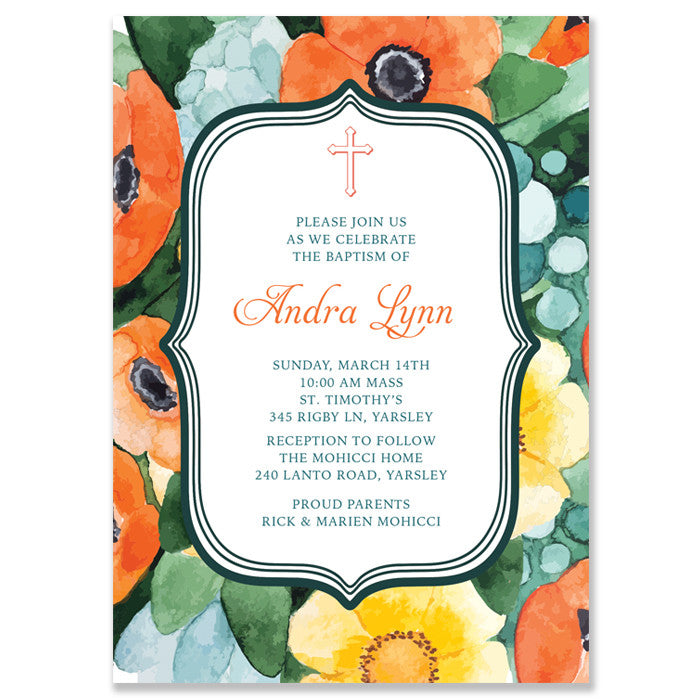 “Andra” Boho Watercolor Baptism Invitation