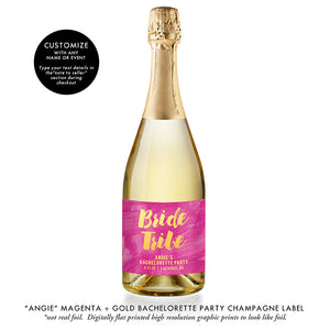"Angie" Magenta + Gold Bachelorette Party Champagne Labels