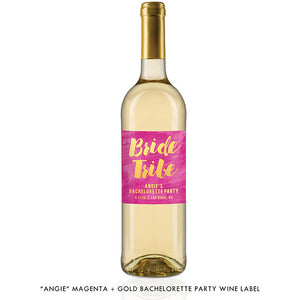 "Angie" Magenta + Gold Bride Tribe Bachelorette Party Wine Labels