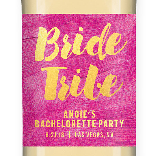 "Angie" Magenta + Gold Bride Tribe Bachelorette Party Wine Labels