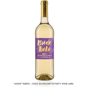 "Angie" Purple + Gold Bachelorette Party Wine Labels