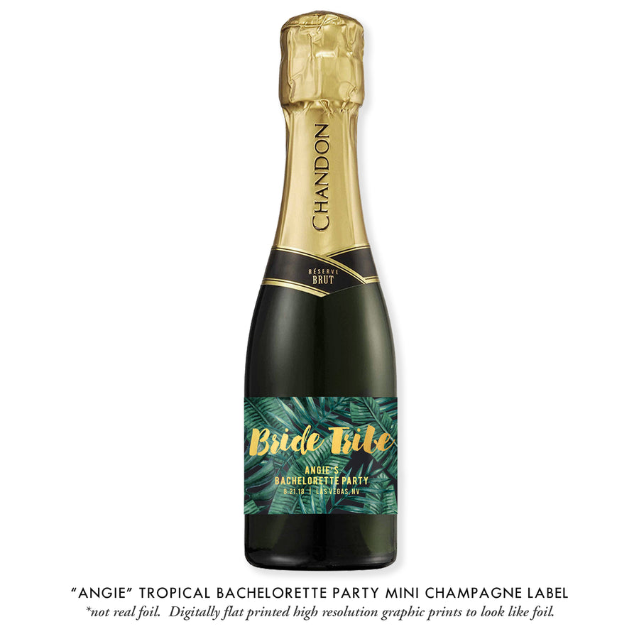 "Angie" Tropical Bachelorette Party Champagne Labels