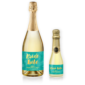 "Angie" Turquoise + Gold Bachelorette Party Champagne Labels