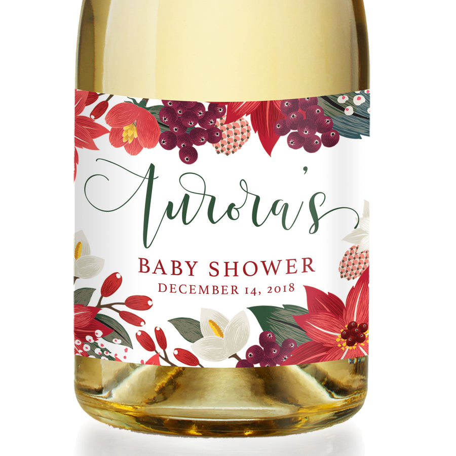 "Aurora" Floral Holiday Baby Shower Champagne Labels