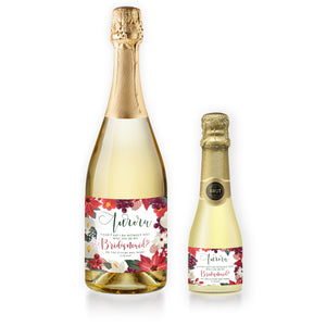 "Aurora" Floral Holiday Bridesmaid Proposal Champagne Labels