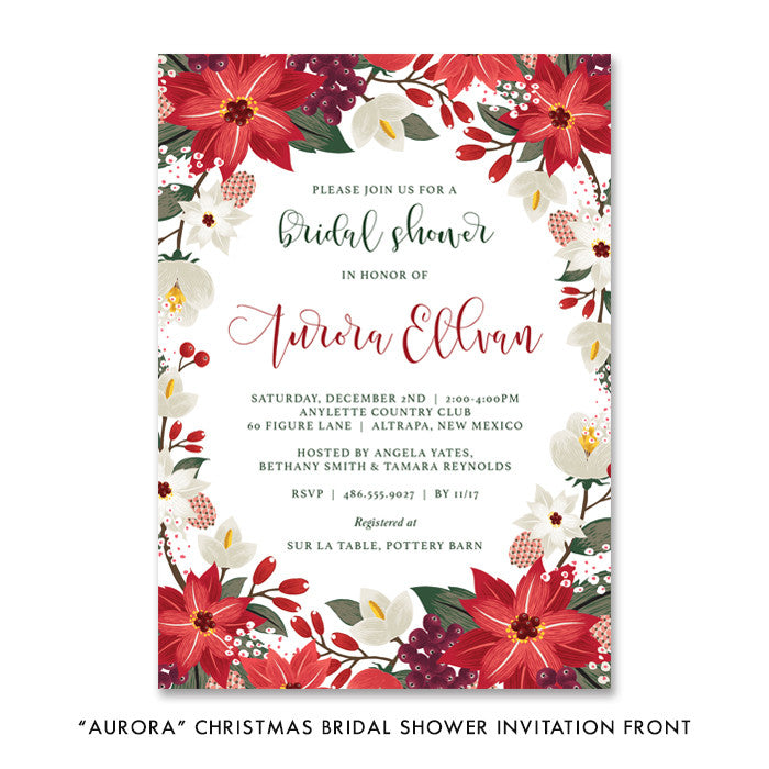 "Aurora" Christmas Bridal Shower Invitation