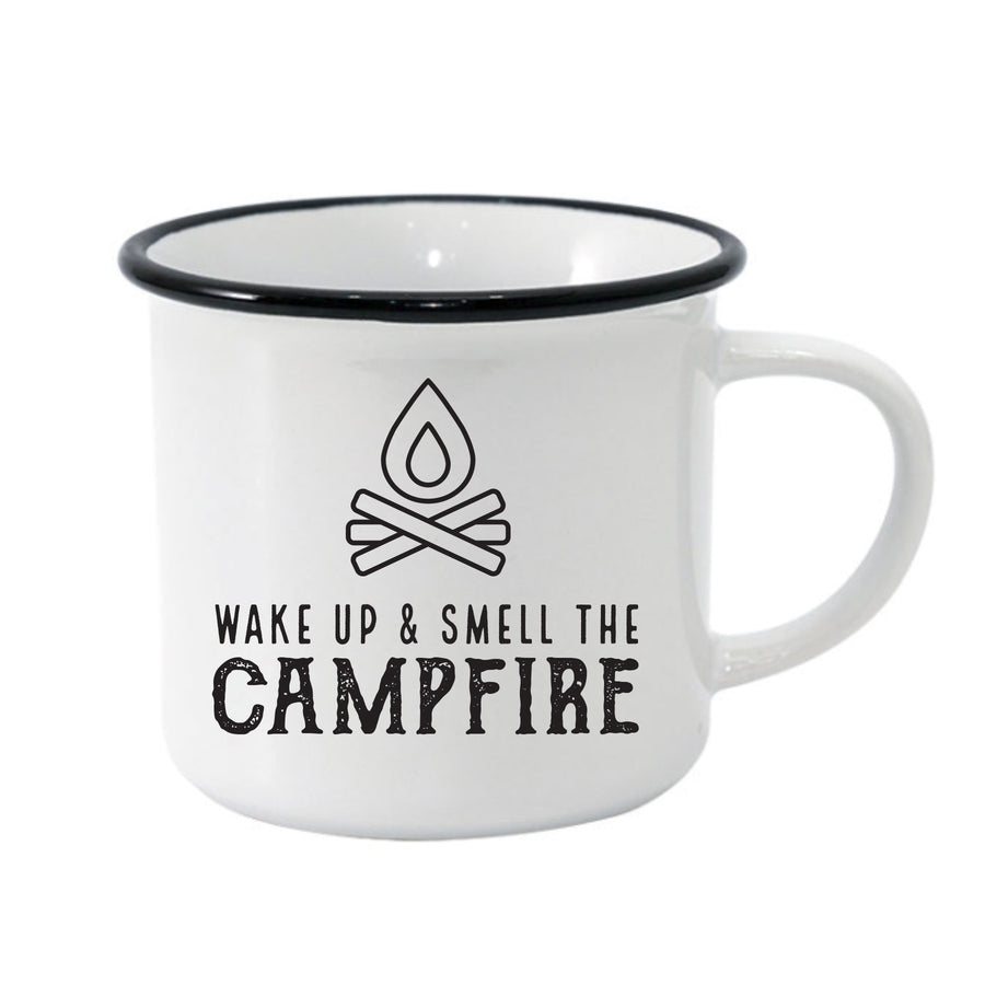 Wake Up & Smell The Campfire Black Rim Camper Mug