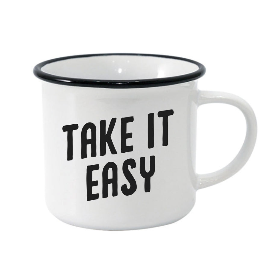 Take It Easy Black Rim Camper Mug