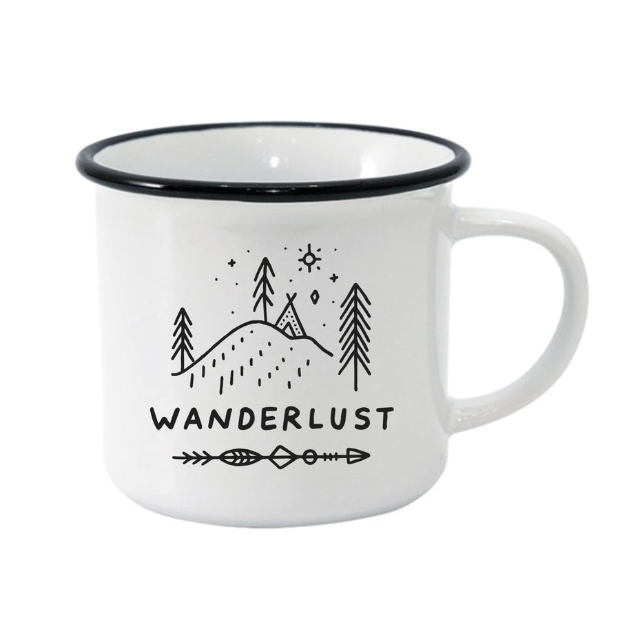 Wanderlust Black Rim Camper Mug