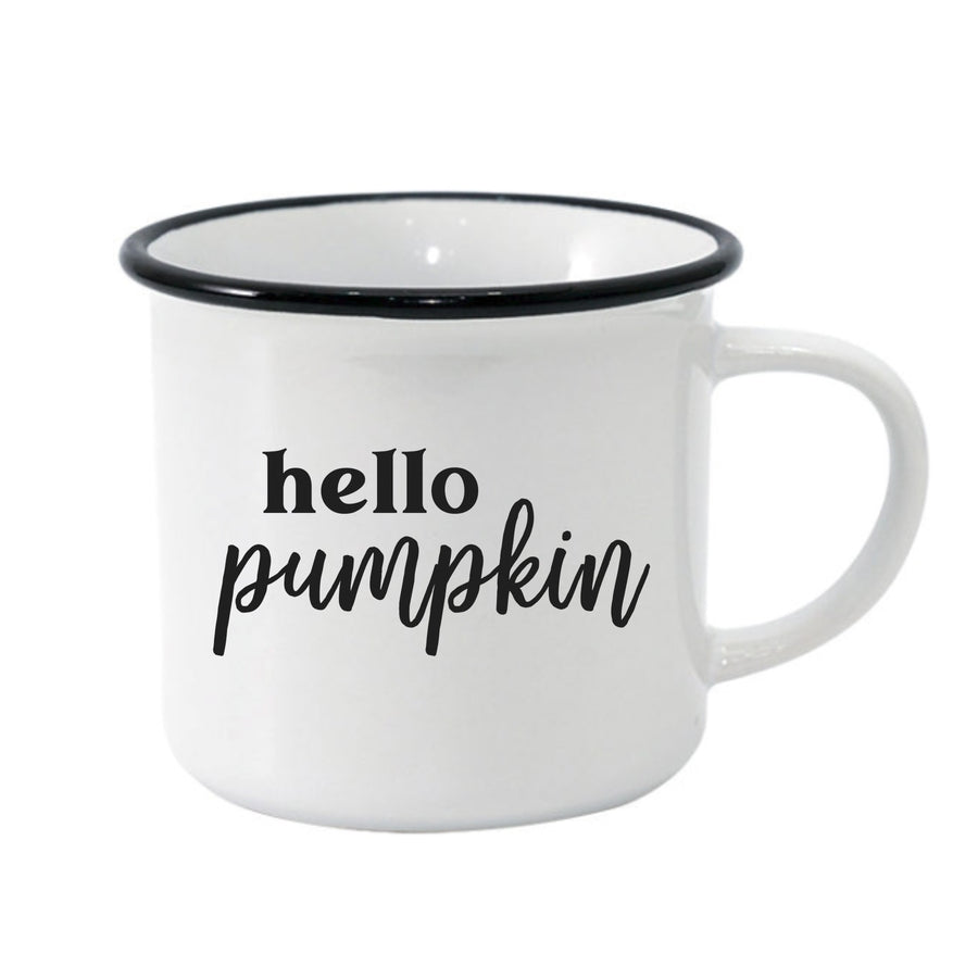 Hello Pumpkin Black Rim Camper Mug