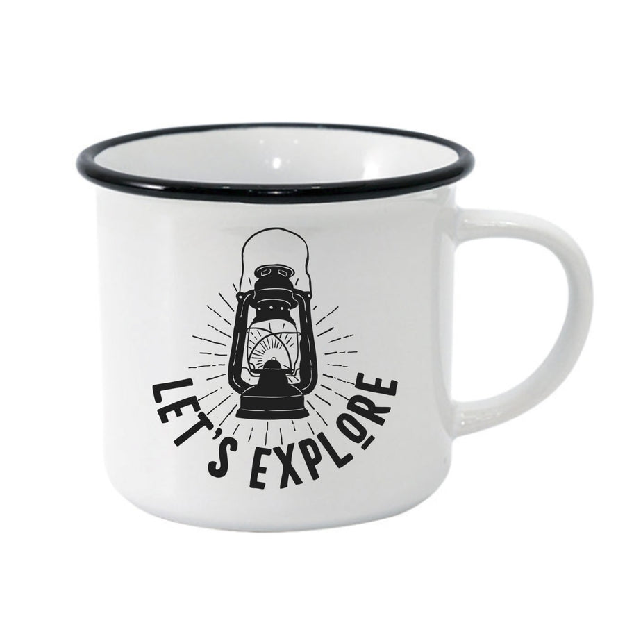 Let's Explore Black Rim Camper Mug