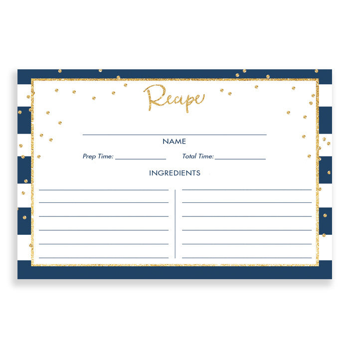 Navy Stripe + Gold Glitter Recipe Cards | Blake