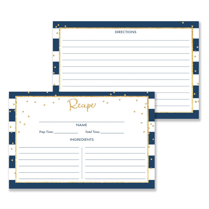 Navy Stripe + Gold Glitter Recipe Cards | Blake