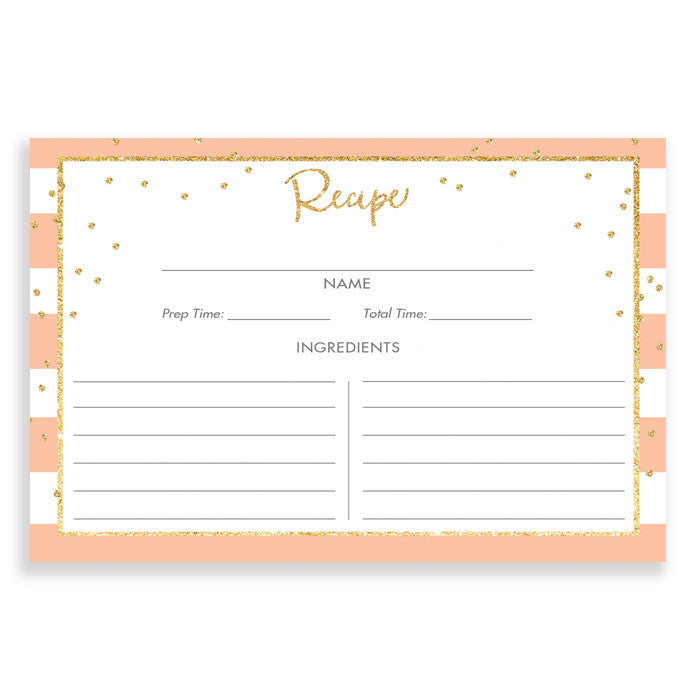Peach Stripe + Gold Glitter Recipe Cards Gift Set |  Blake