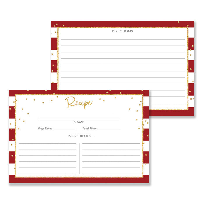 Red Stripe + Gold Glitter Recipe Cards Gift Set |  Blake