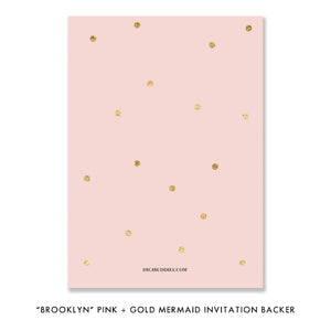 "Brooklyn" Pink + Gold Mermaid Kids Birthday Party Invitation