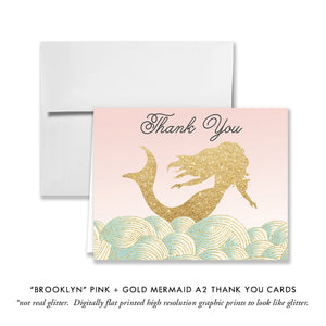 "Brooklyn" Pink + Gold Mermaid Thank You Card