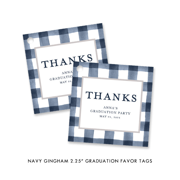 Navy Gingham Graduation Favor Tags Coll. 3