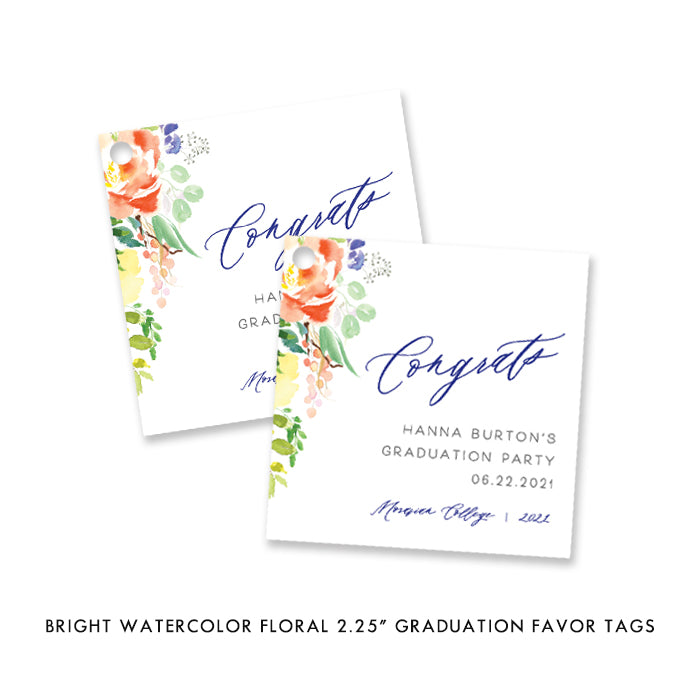 Bright Watercolor Floral Graduation Favor Tags Coll. 9