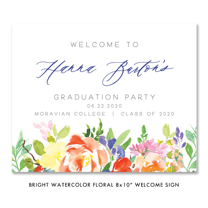 Bright Watercolor Floral Graduation Party Invitation Coll. 9