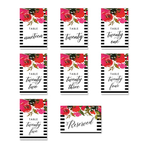 Red Roses & Black Stripes Table Numbers | Coll. 1B