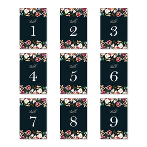 Printed Floral Table Numbers