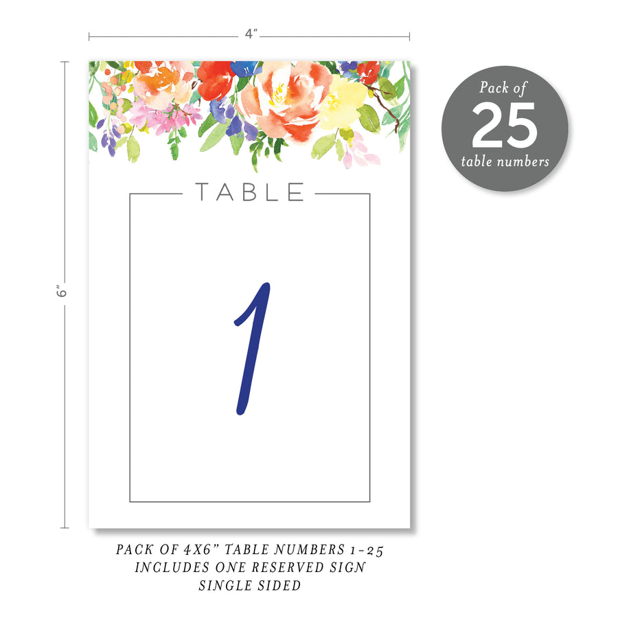 Bright Watercolor Floral Table Numbers | Coll. 9
