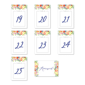 Bright Watercolor Floral Table Numbers | Coll. 9