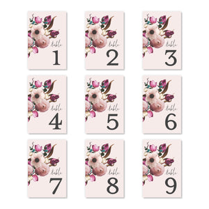 Purple Floral Printed Table Numbers