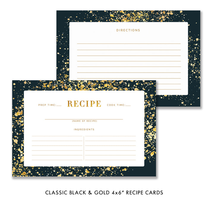 Luxurious gold and black classic bridal shower invitations, featuring chic art deco design and faux gold brush strokes.