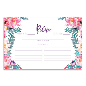 Purple Watercolor Florals Recipe Cards | Coll. 4