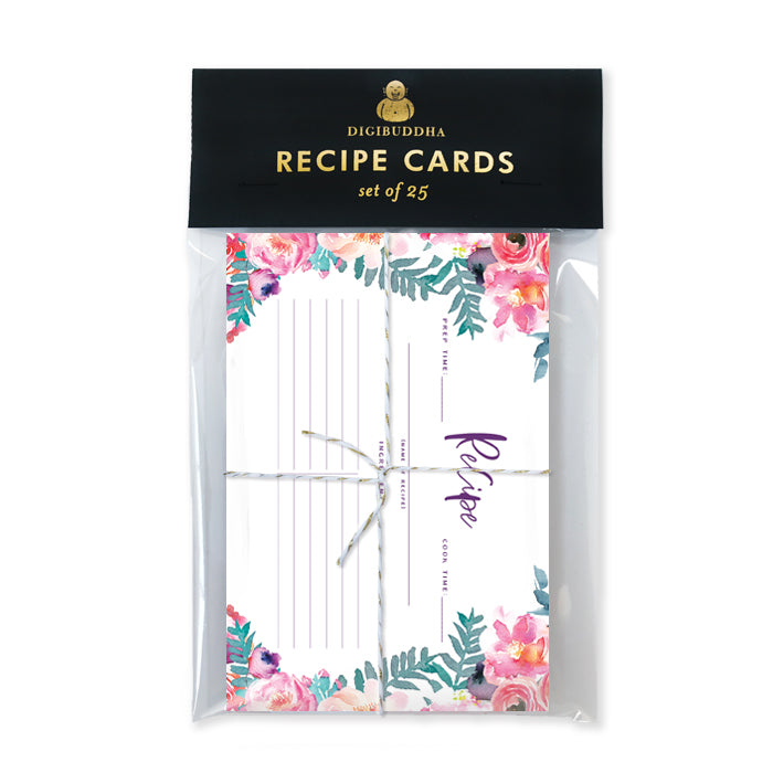 Purple Watercolor Florals Recipe Cards | Coll. 4