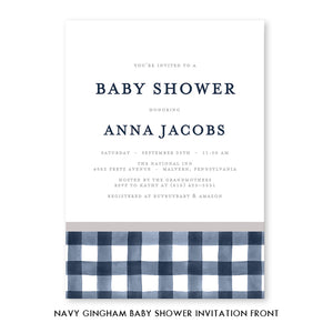 Navy Gingham Baby Shower Invitation Coll. 3