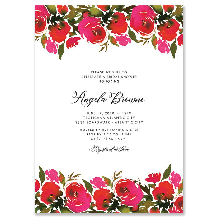Elegant Rose Bridal Shower Invitations with Red Roses and Black Stripes Design by Digibuddha