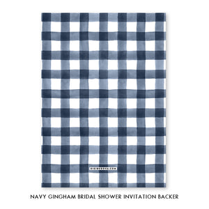 Elegant Navy Gingham Bridal Shower Invitations with Modern Navy Blue Design by Digibuddha