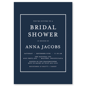 Elegant Navy Gingham Bridal Shower Invitations with Modern Navy Blue Design by Digibuddha