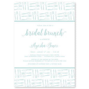 Fun and Modern Spoon and Fork Bridal Brunch Invitations in Light Blue by Digibuddha