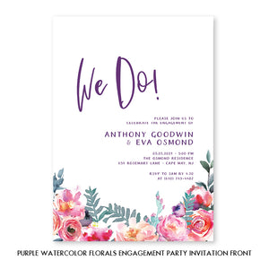 Purple Watercolor Florals Engagement Party Invitation Coll. 4