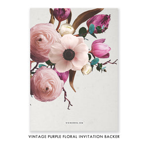 Vintage Purple Floral Graduation Party Invitation Coll. 17