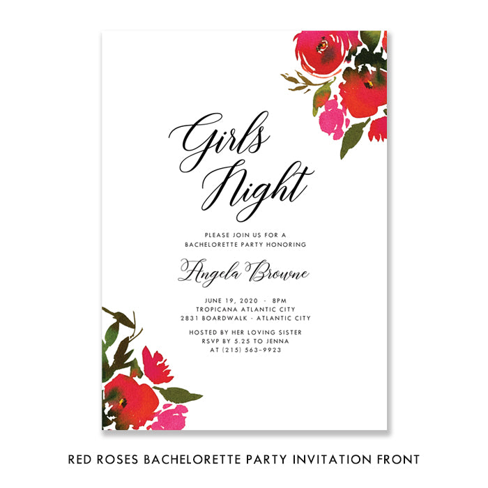 Red Roses & Black Stripes Bachelorette Invitation Coll. 1B