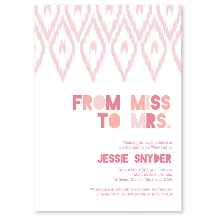 From Miss to Mrs Bachelorette Party Invitation