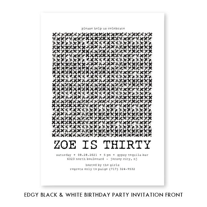 Edgy Black & White Birthday Party Invitation Coll. 7