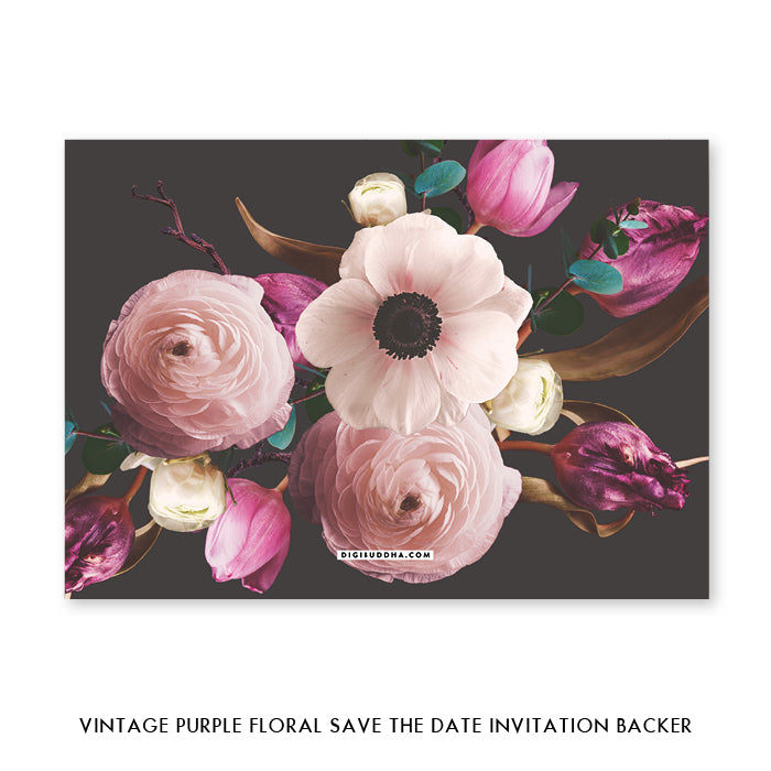Vintage Purple Floral Save the Date Photo Card Coll. 17