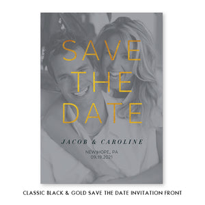 Classic Black & Gold Save The Date Photo Card Coll. 25