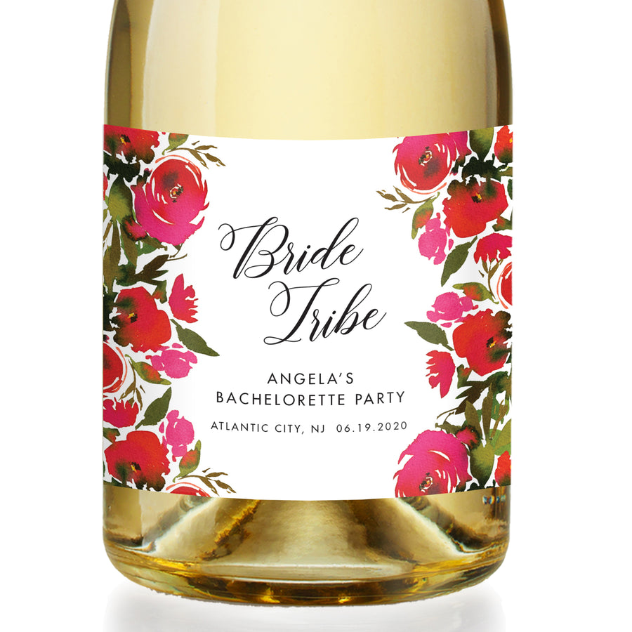 Bride Tribe Red Roses Champagne Label
