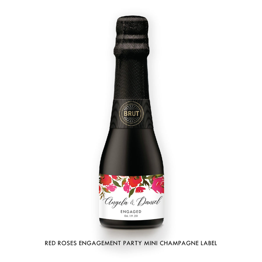 Red Roses & Black Stripes Engagement Champagne Labels Coll. 1B